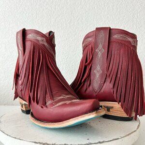 Lane SENITA FALLS Womens Cowboy Bootie 8 Red Fringe Western Short Cowgirl Boots